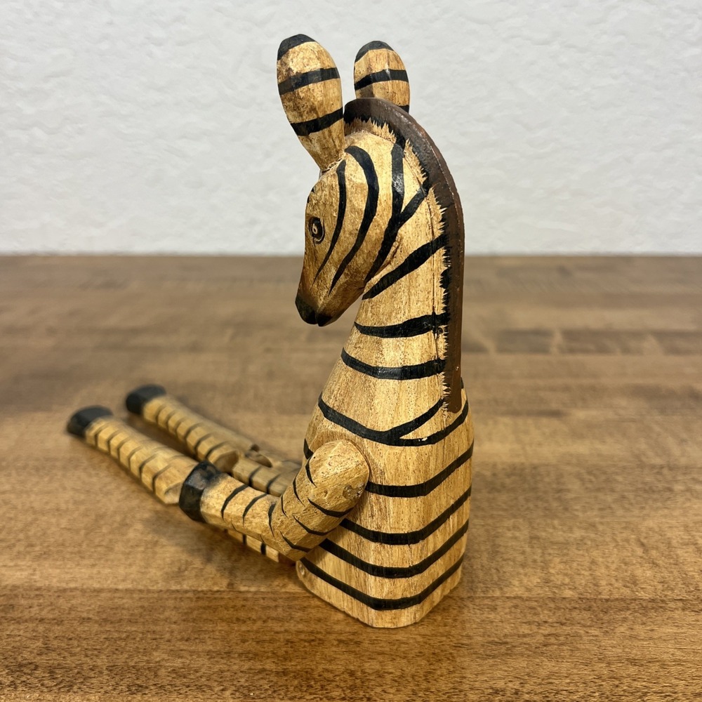 Wooden Shelf Sitters Handpainted Animals 2 Zebra & Elephant Wood Sitting - Picture 3 of 14